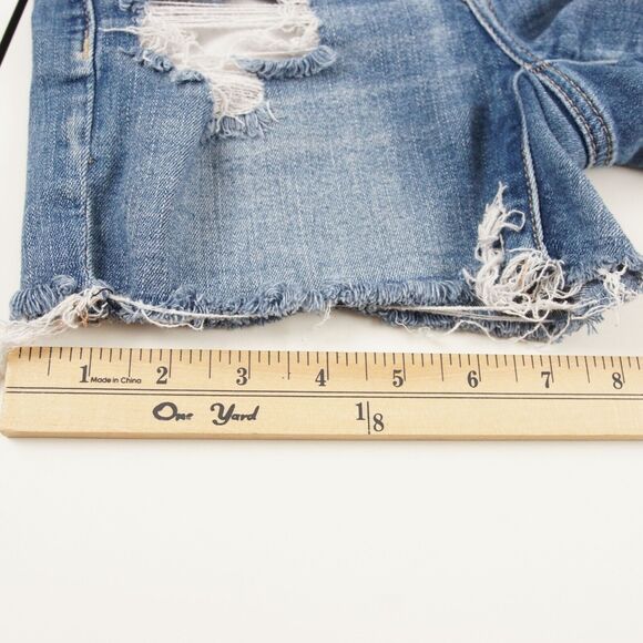American Eagle Hi Rise Shortie Blue Distressed Ripped Denim Shorts Womens Sz 00 - Picture 6 of 9